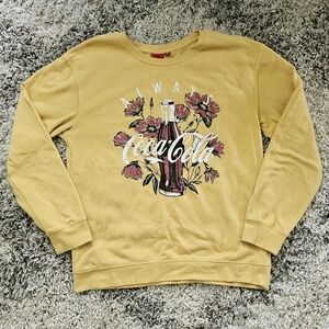 Women's Medium Coca Cola Yellow Floral Graphic Crewneck